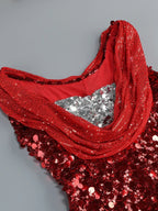 Swinging Neck Sequins Red Long Dress