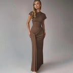 Short Sleeve Maxi Dress Curvy Silhouette & Flattering Tie - Up