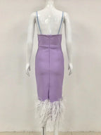 Feather & Bead Cocktail Spaghetti Strap Party Dress