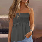 Backless Beach Pleated Solid Strapless
