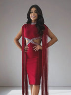 Fringe Sleeve Tassel Sequined Midi Dress