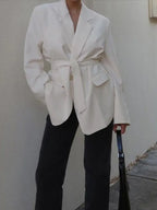 Lace - up V Neck Solid Blazer Dress