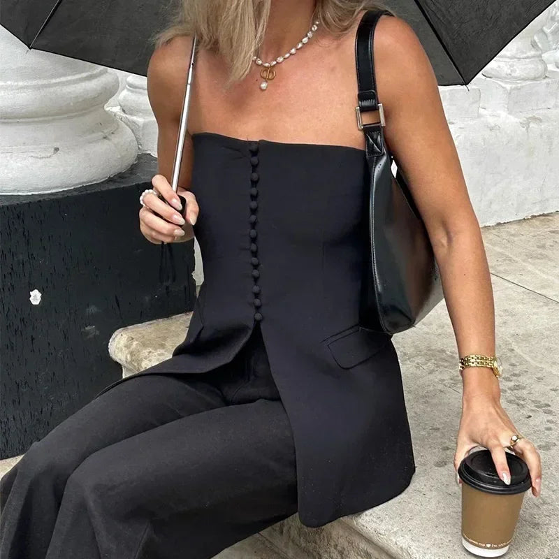 Split Corset Slim Vest Strapless