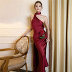 Scarf Collar Backless Solid Long Dress