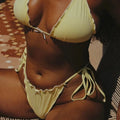 Pleated Strap High Waist Thong Bikini Sets