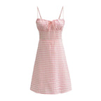 Spaghetti Strap Tie Up Plaid Pink Midi Dress