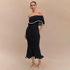 Strapless Ruffles Black Midi Dress