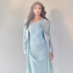 Patchwork Diagonal Collar Women Maxi Dress