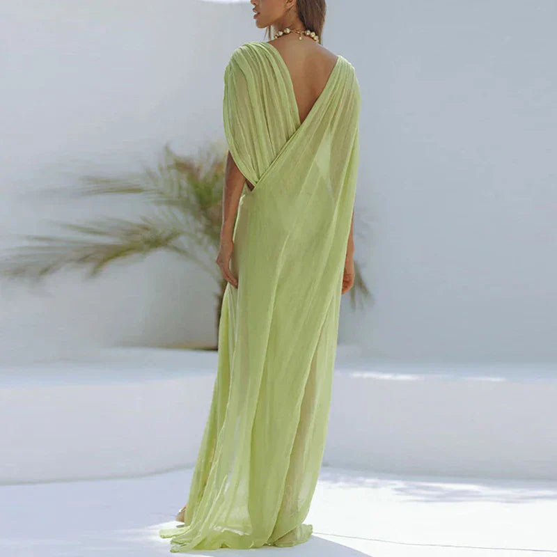 Mesh Perspective Solid Color Hollow Split Dress