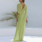 Mesh Perspective Solid Color Hollow Split Dress