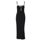 Open Back Lace Patchwork Black Maxi Dress