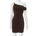Beaded Asymmetric Slant Neck Mini Dress