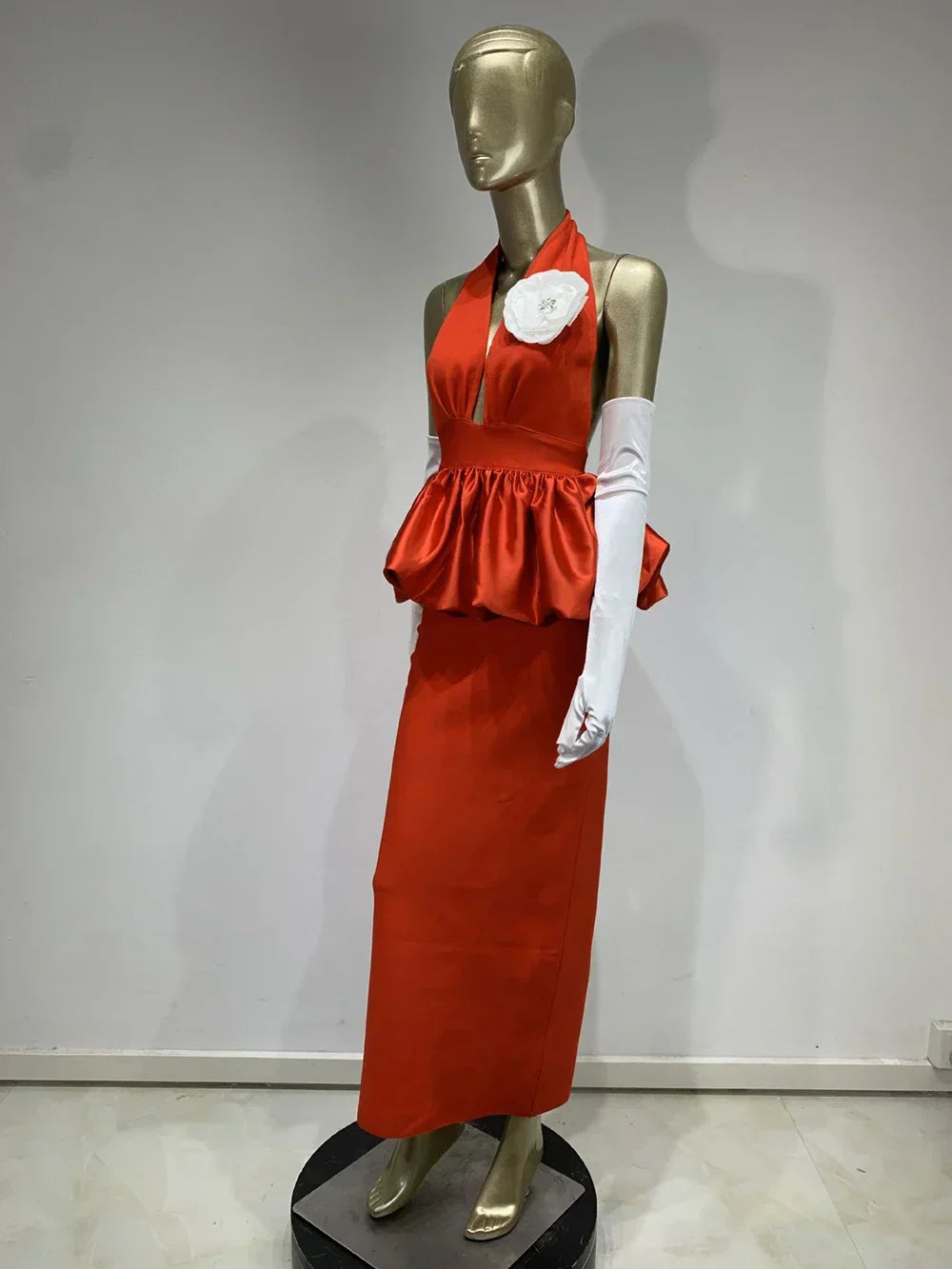Backless 3D Flower Tight Long Bandage Dress