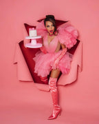 Pink Tulle Ruffled A-Line Party Dress