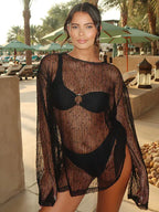 Sexy Hollow Out Long Sleeve Mesh Sheer Top