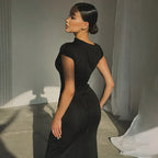 Short Sleeve Maxi Dress Curvy Silhouette & Flattering Tie - Up