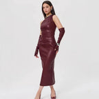 Off - Shoulder Strapless Faux Leather Patchwork Dress