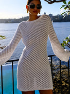O - Neck Long Sleeve Knit Mini Dress