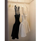 Nail Drill Slash Neck Mini Dress