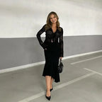 Chiffon Slim Fit Tweed Style Flare Sleeve Blouse