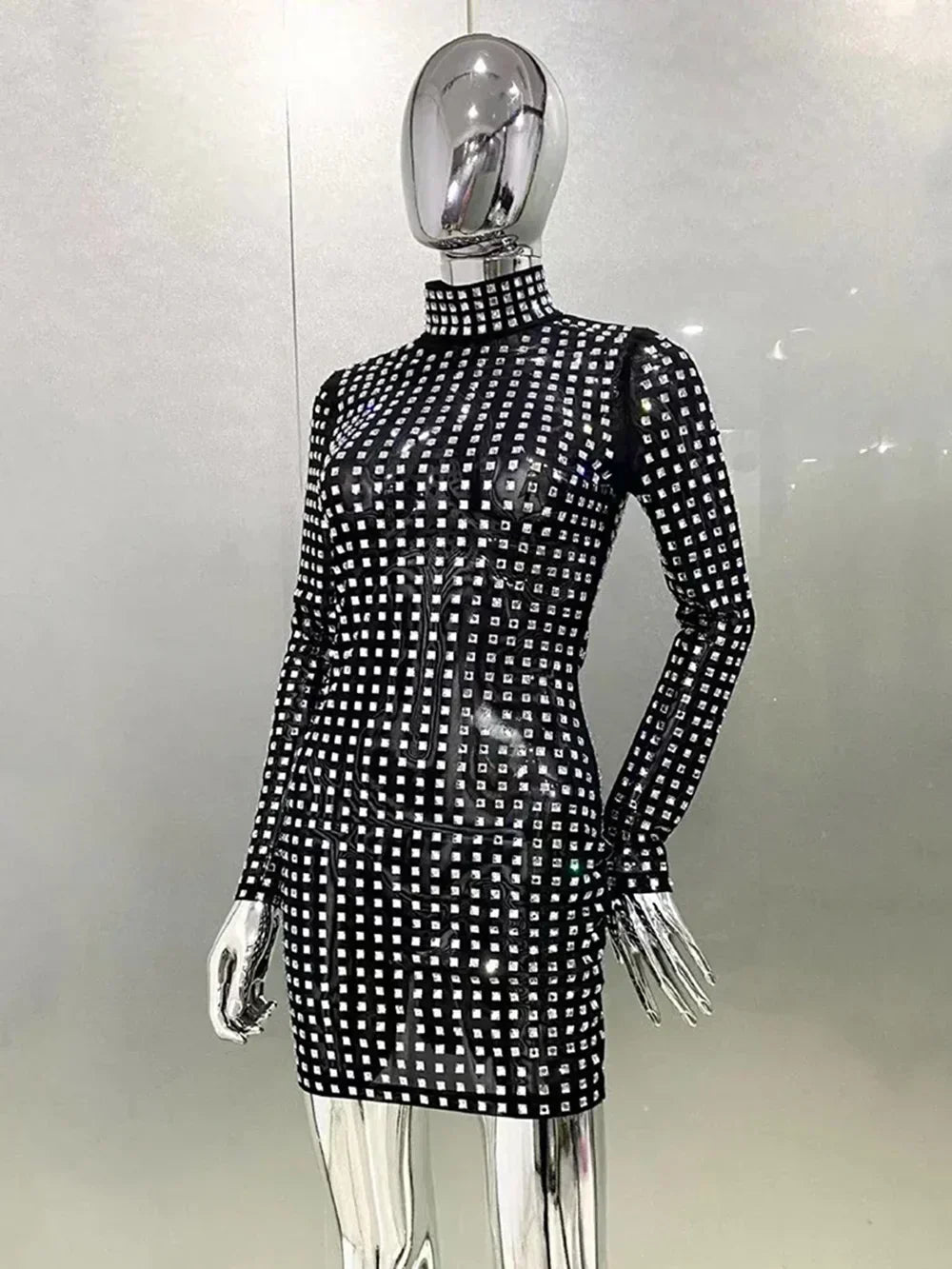 Diamond Crystal Long Sleeved Mini Dress