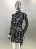 Diamond Crystal Long Sleeved Mini Dress