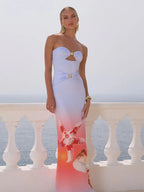 Hollow Slash Neck Sheath Floral Dress