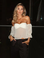 Creamy Slash Neck Flared Strapless