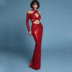 Luxury V - Neck Slit Evening Dress â€?Floral Hem Party Elegance
