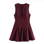 Hollow Out Bow Sleeveless Pleated Short Dress