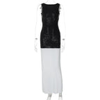 Sequined Patchwork Backless Long Dress