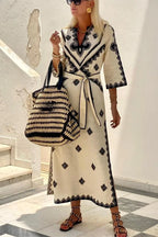 Crisanta Minimalist Loose Fitting Dress with Belt Boutique Collection