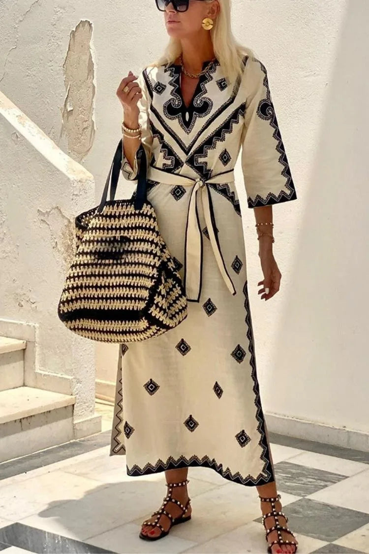 Crisanta Minimalist Loose Fitting Dress with Belt Boutique Collection