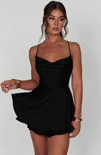 Slimming Solid Color Short Silk Dress