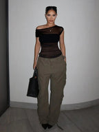 Patchwork Mesh Sheer Top
