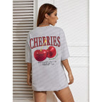 Cherry Print Loose Cotton Tshirt