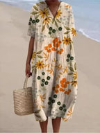 Ramona Statement Floral Print Cotton and Linen Dress Boutique Collection