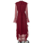 Ruffles Red Flare Sleeve Maxi Dress