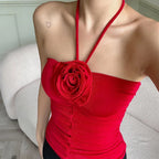 Pleated Flower Tube Sleeveless Cami Top