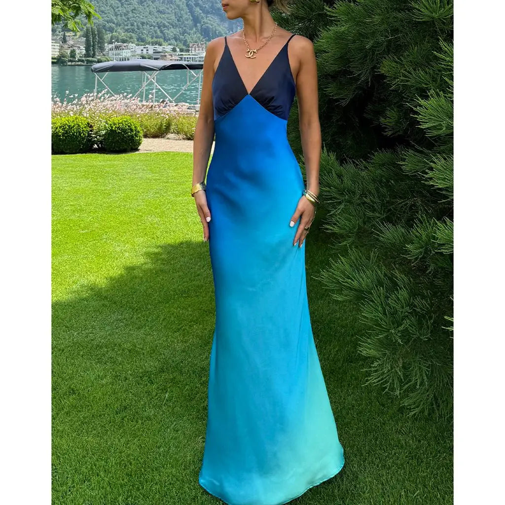 Gradient Contrast Color Adjustable Strap Aline Slip Dress