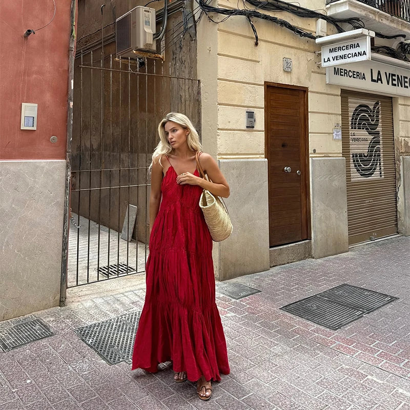 Sling A - line Sleeveless Deep V - neck Dress