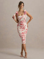 Floral Print Square Collar Midi Dress
