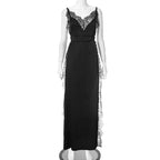 Lace Satin Patchwork High Split Maxi Dress