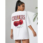 Cherry Print Loose Cotton Tshirt