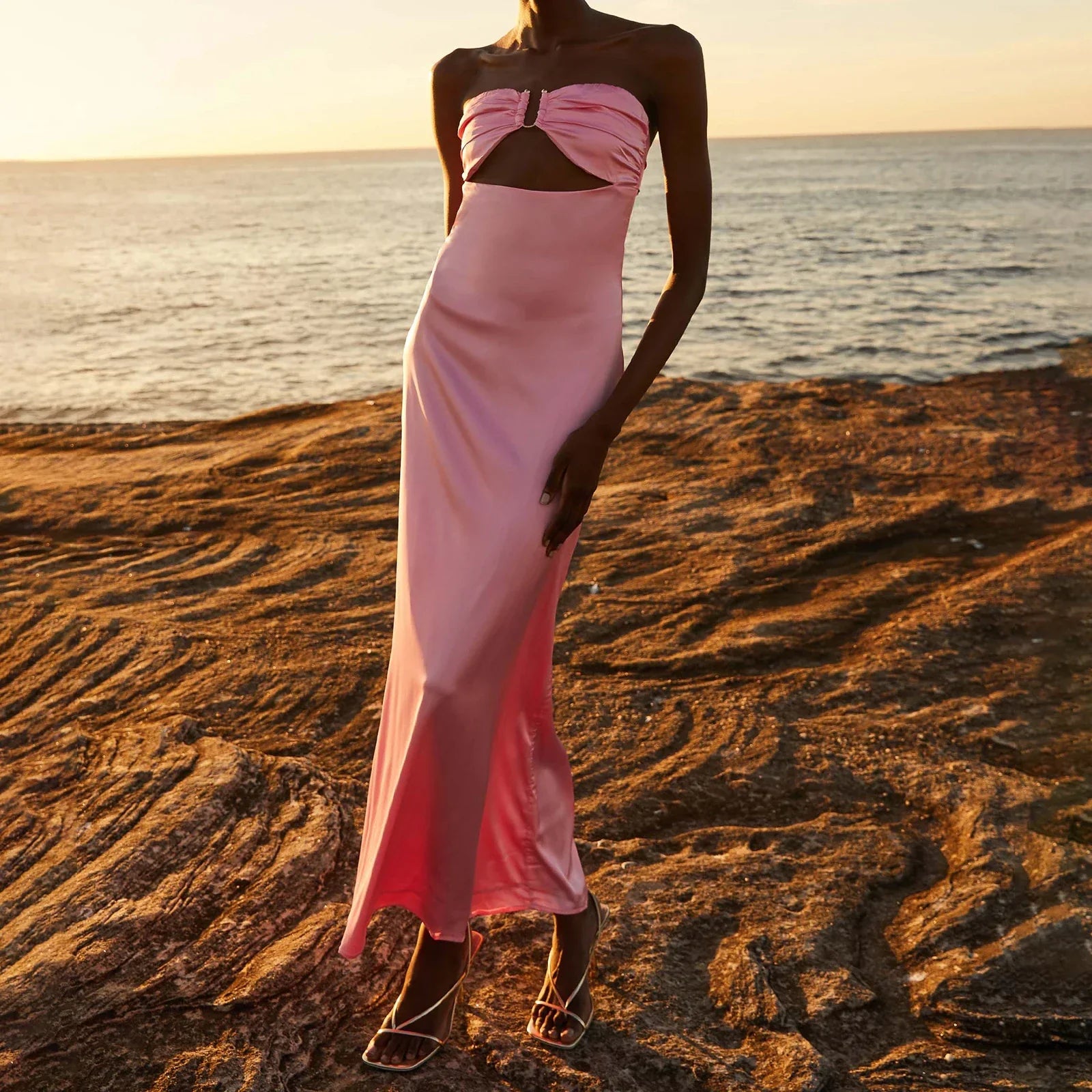 Cutout Tieup Strapless Floral Dress