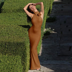 3D Flower Halter Backless Long Dress