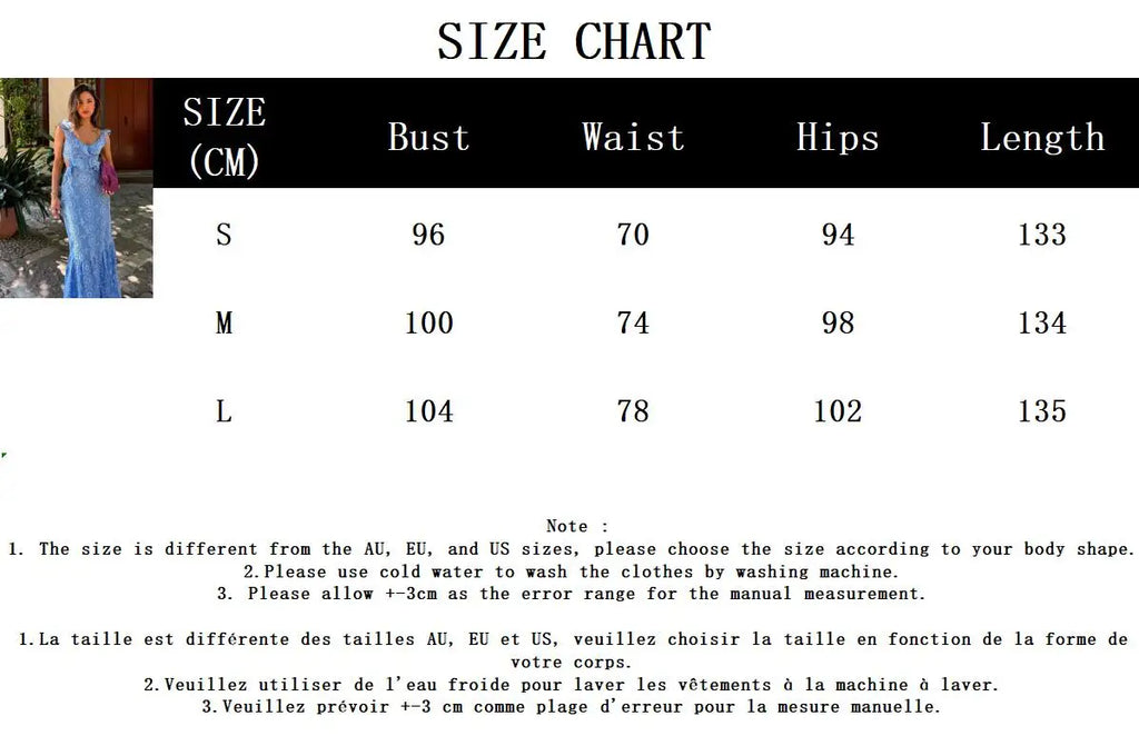 Blue Hollow Out Embroidered Midi Dress Women Summer V Neck Sleeveless Ruffle Long Dresses Elegant Fashion Holiday Vestidos