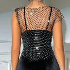 Rhinestone Diamond Net Sheer Top