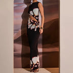 Hollow Sleeveless Oneck Floral Dress