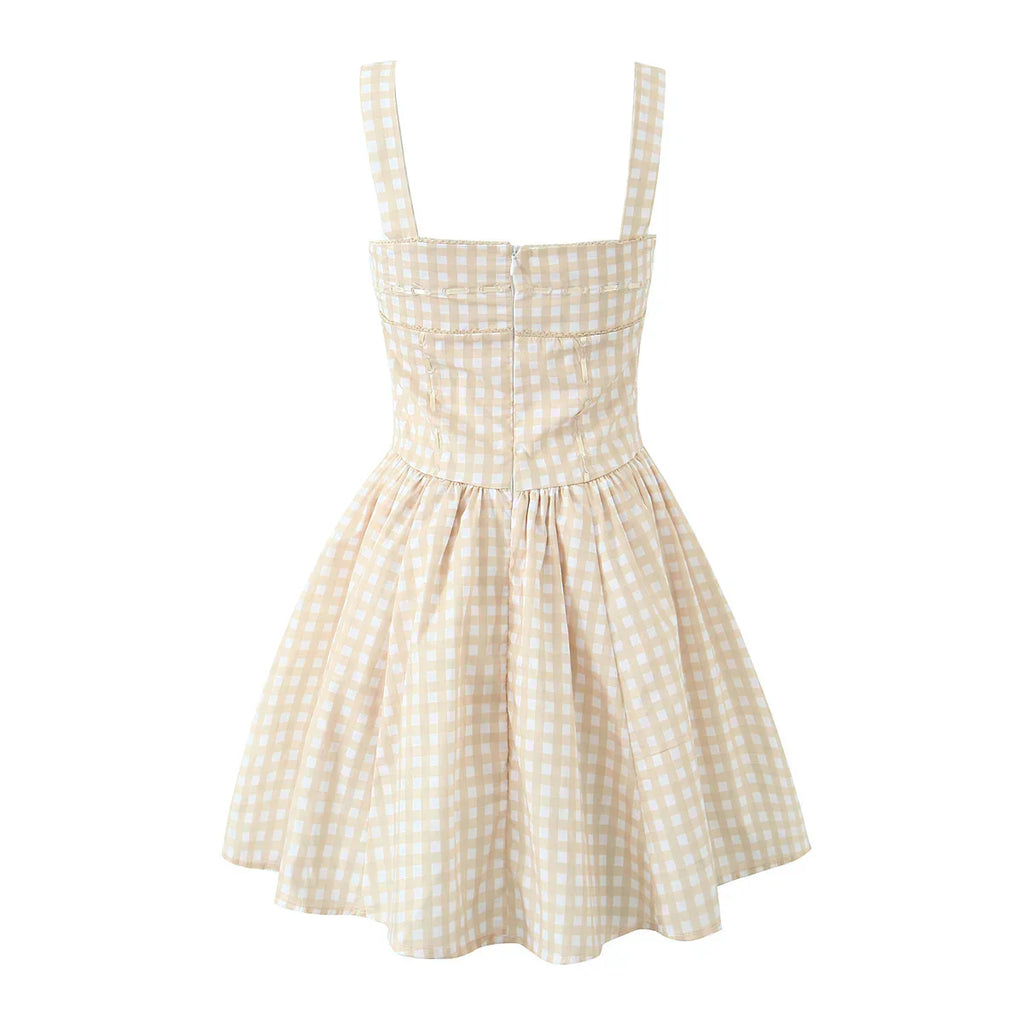 Cross Ribbon Folds Hem Ball Gown Swing Mini Dress
